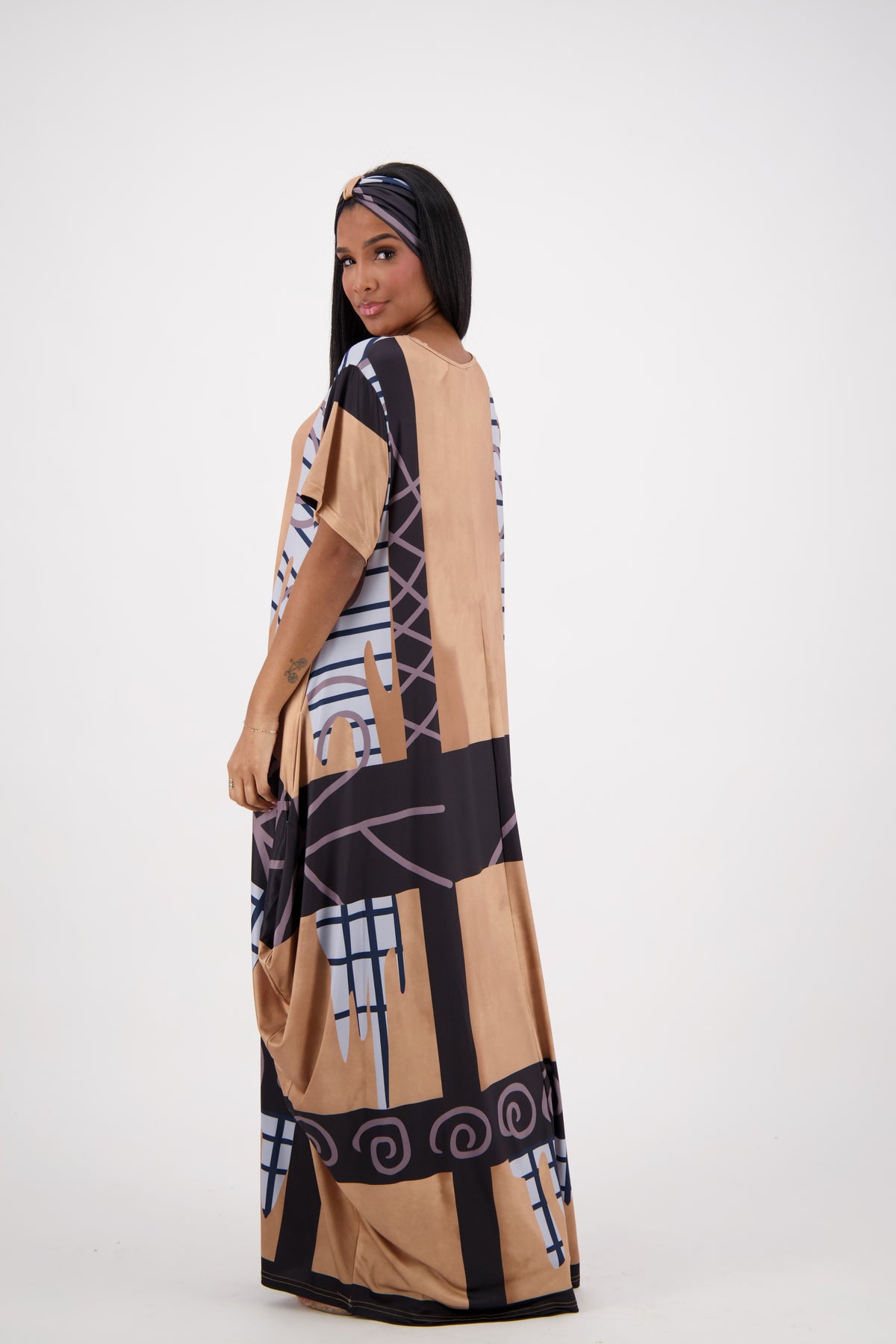 Neutral Brown Print Kaftan CH8863