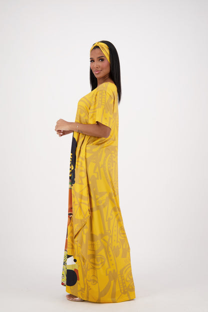 "She Believed" Gold Print Kaftan CH8858