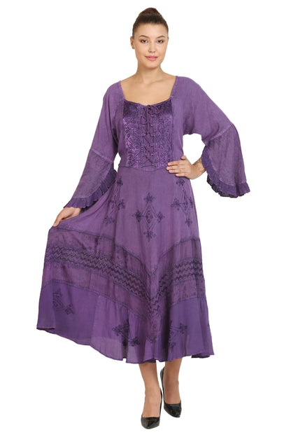 Long Sleeve Acid Wash Corset Dress 15223