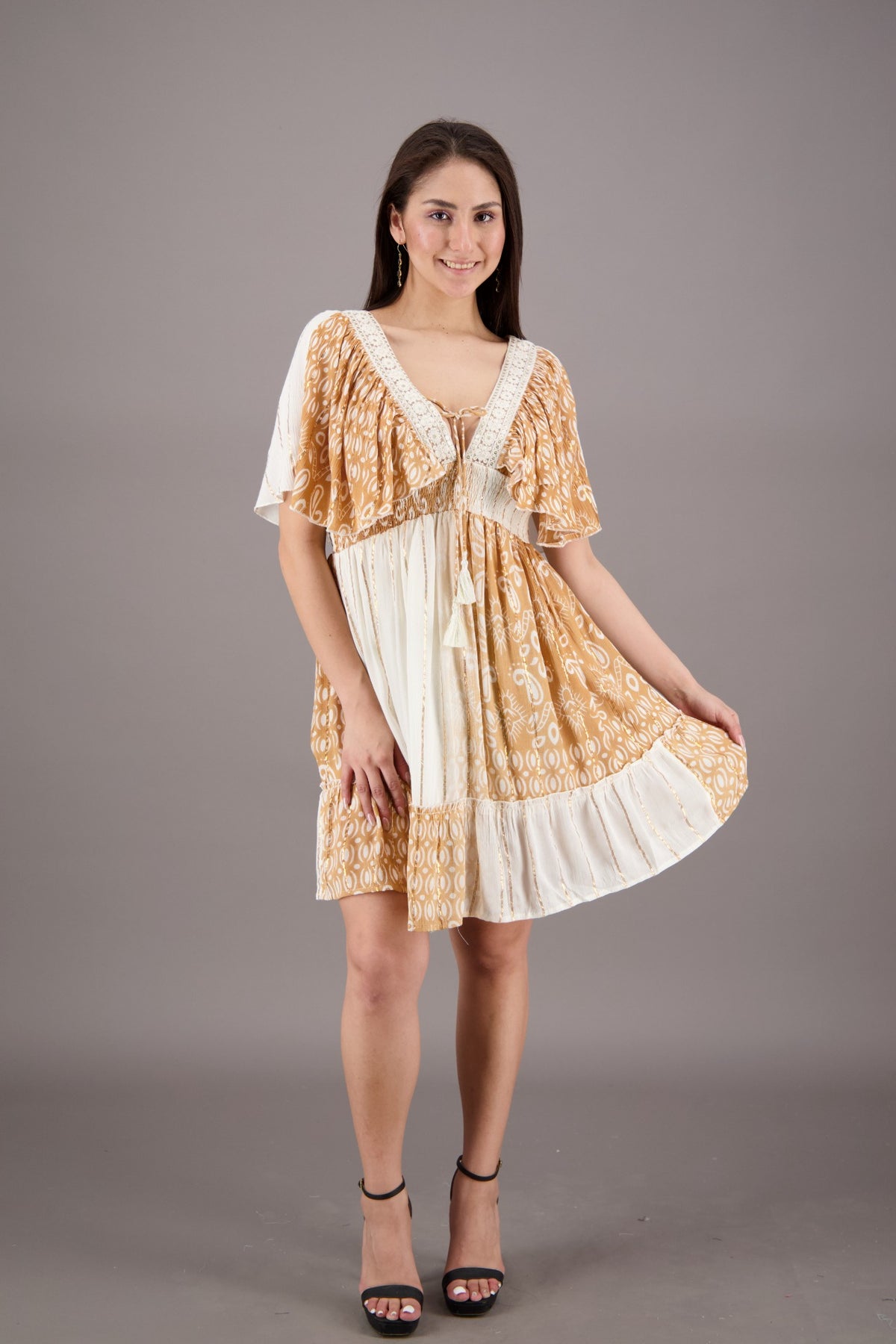 Pastel Flutter Sleeve Middy Dress 24929