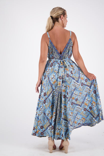 Pastel Geometric Print Silk Dress AB16078