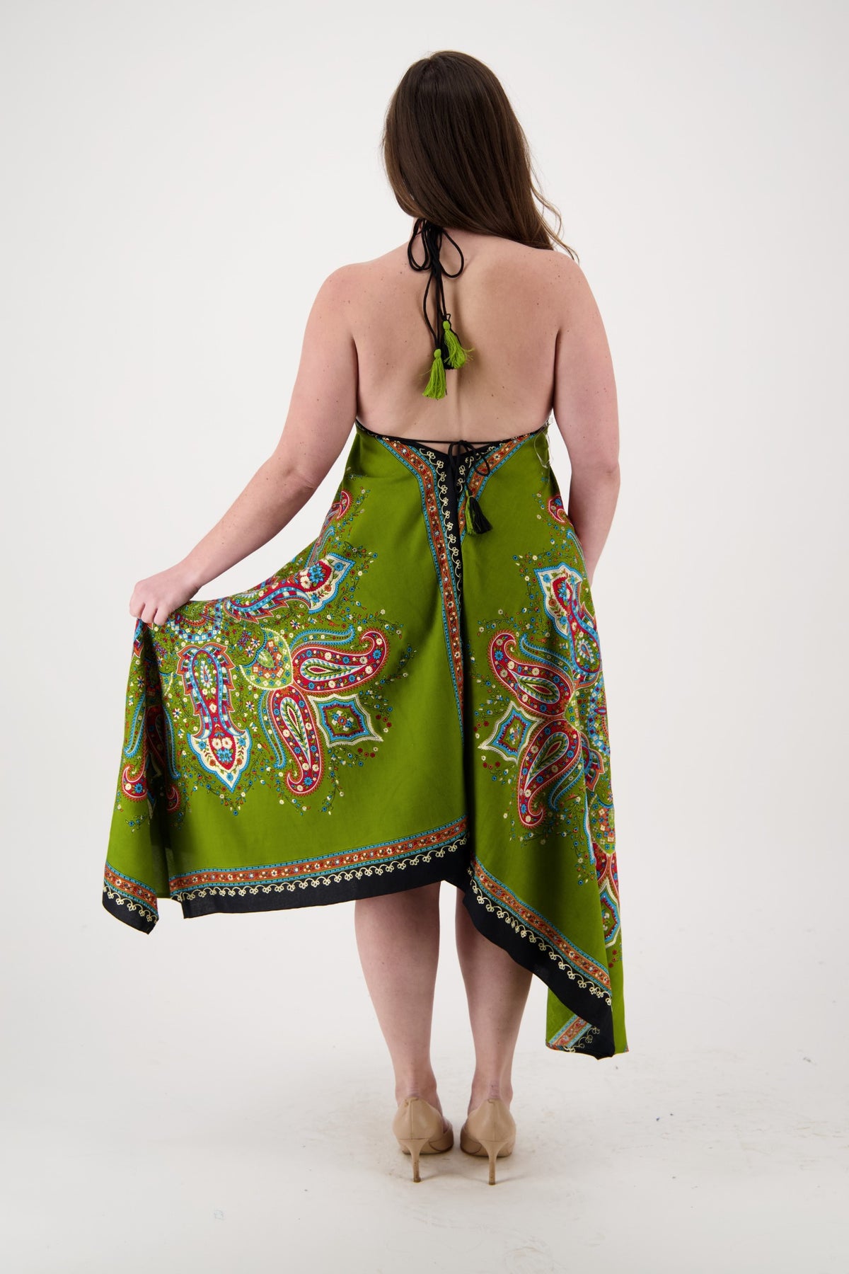 Printed Batik Scarf Halter Dress 1957