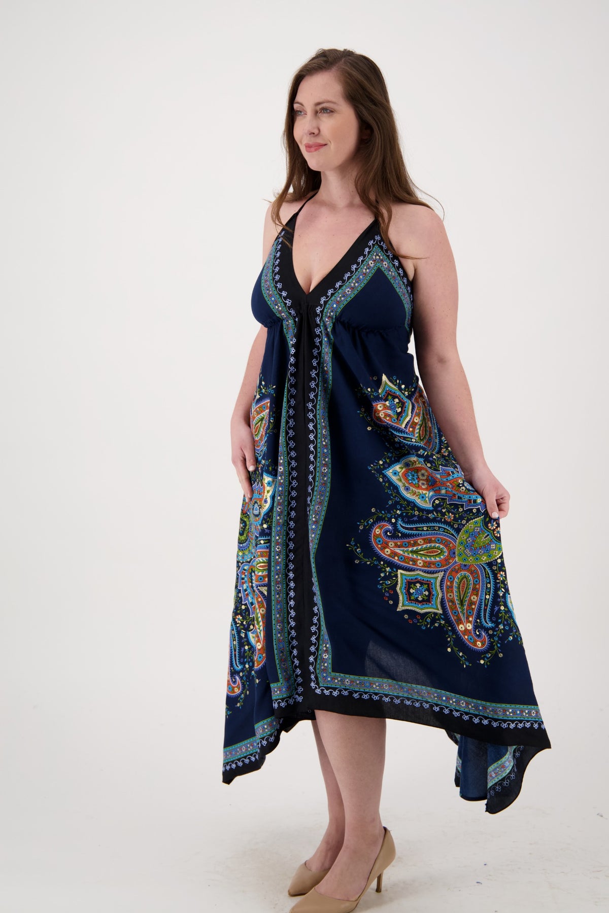 Printed Batik Scarf Halter Dress 1957