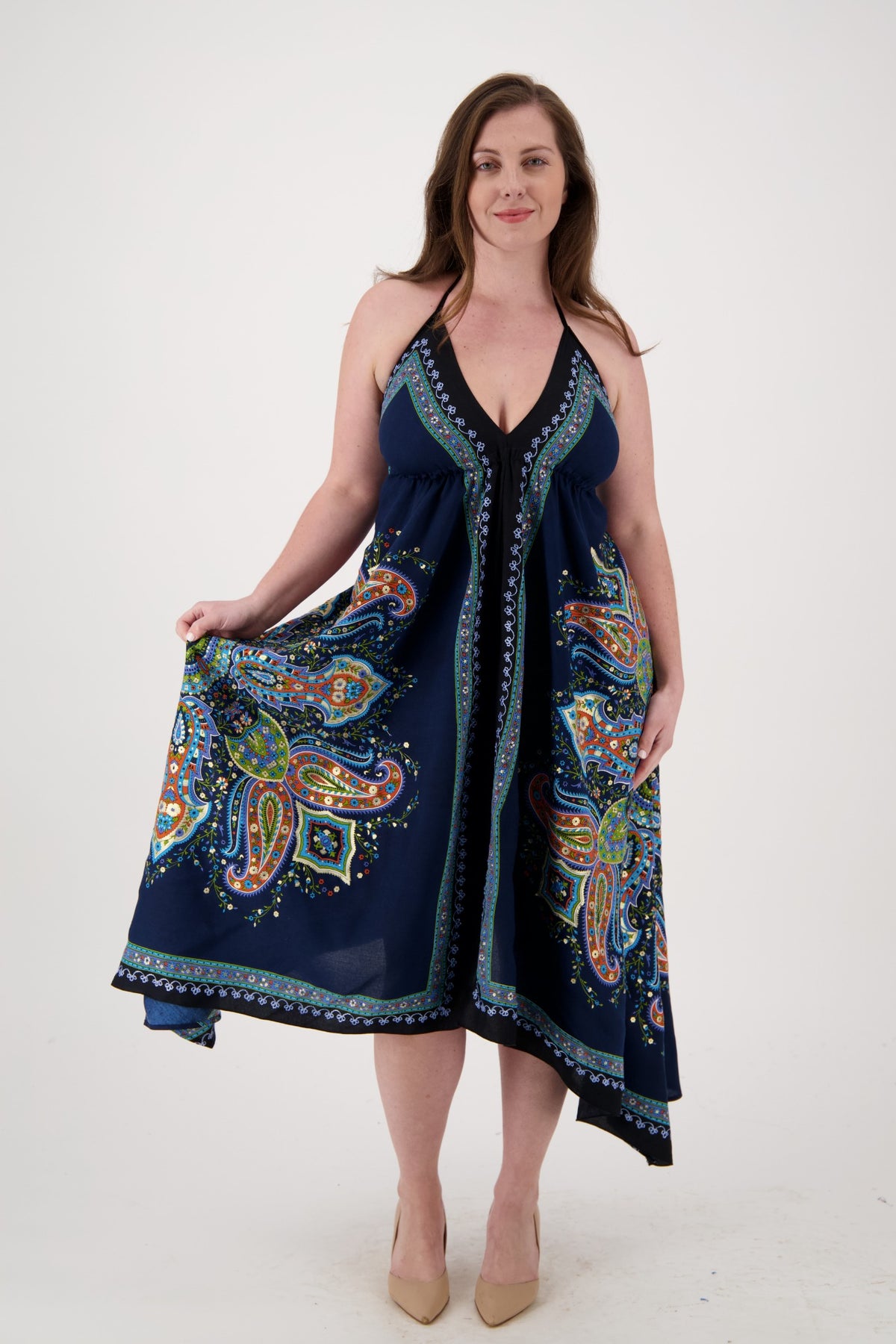 Printed Batik Scarf Halter Dress 1957