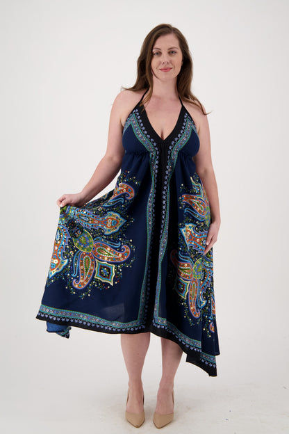 Printed Batik Scarf Halter Dress 1957