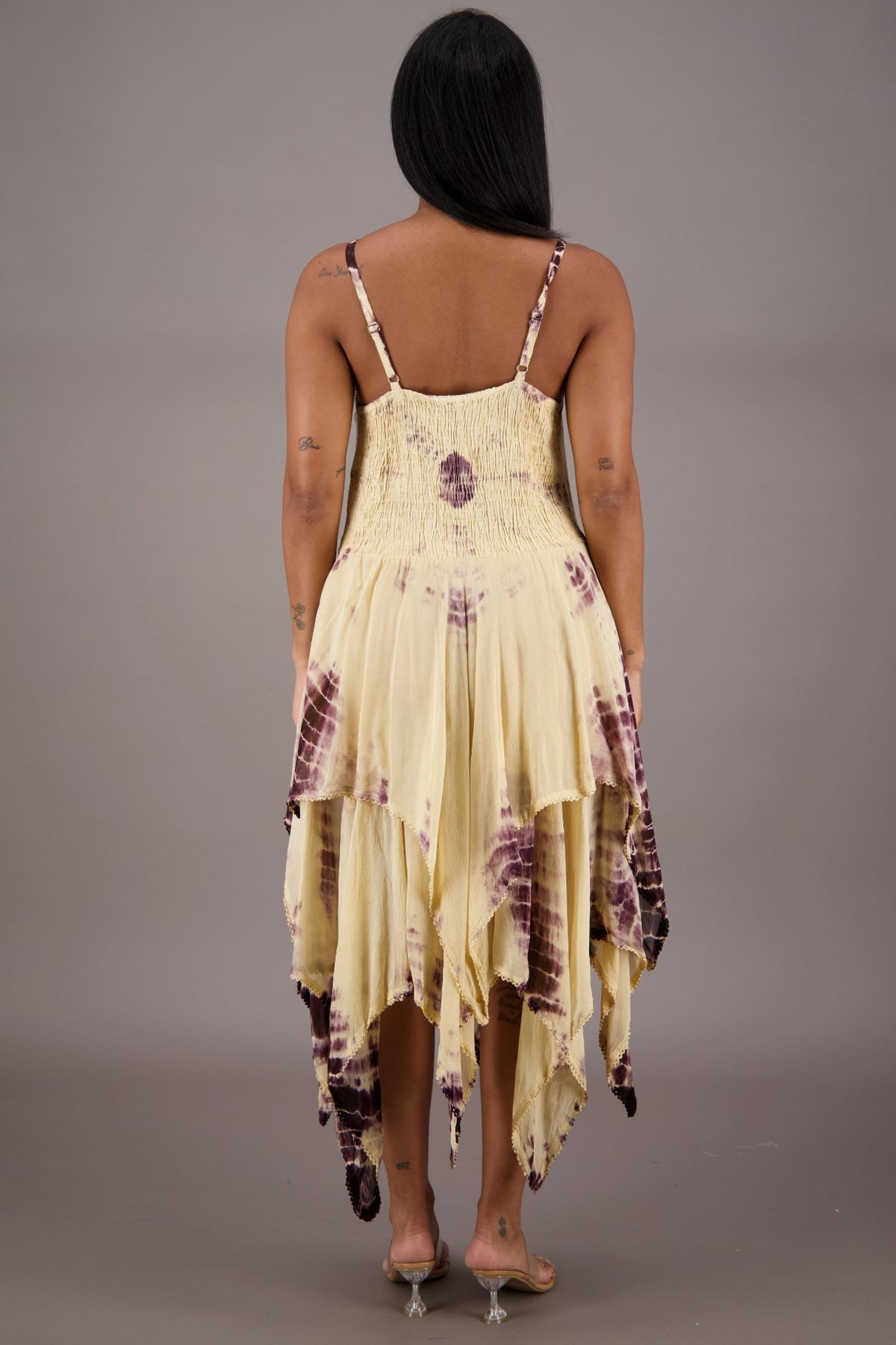 209 Women's Tie-Dye Handkerchief Hem Maxi Dress – Adjustable Strap Summer Dress