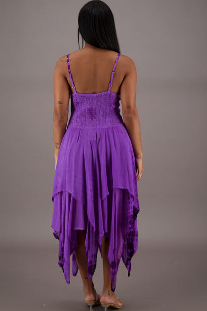 209 Women's Tie-Dye Handkerchief Hem Maxi Dress – Adjustable Strap Summer Dress
