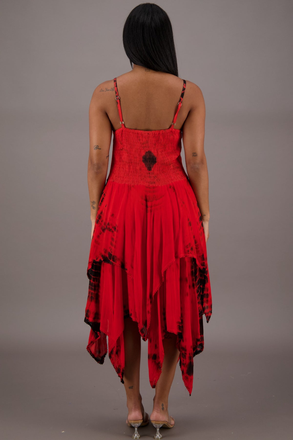 209 Women's Tie-Dye Handkerchief Hem Maxi Dress – Adjustable Strap Summer Dress