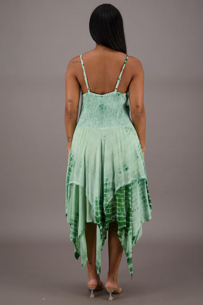 209 Women's Tie-Dye Handkerchief Hem Maxi Dress – Adjustable Strap Summer Dress