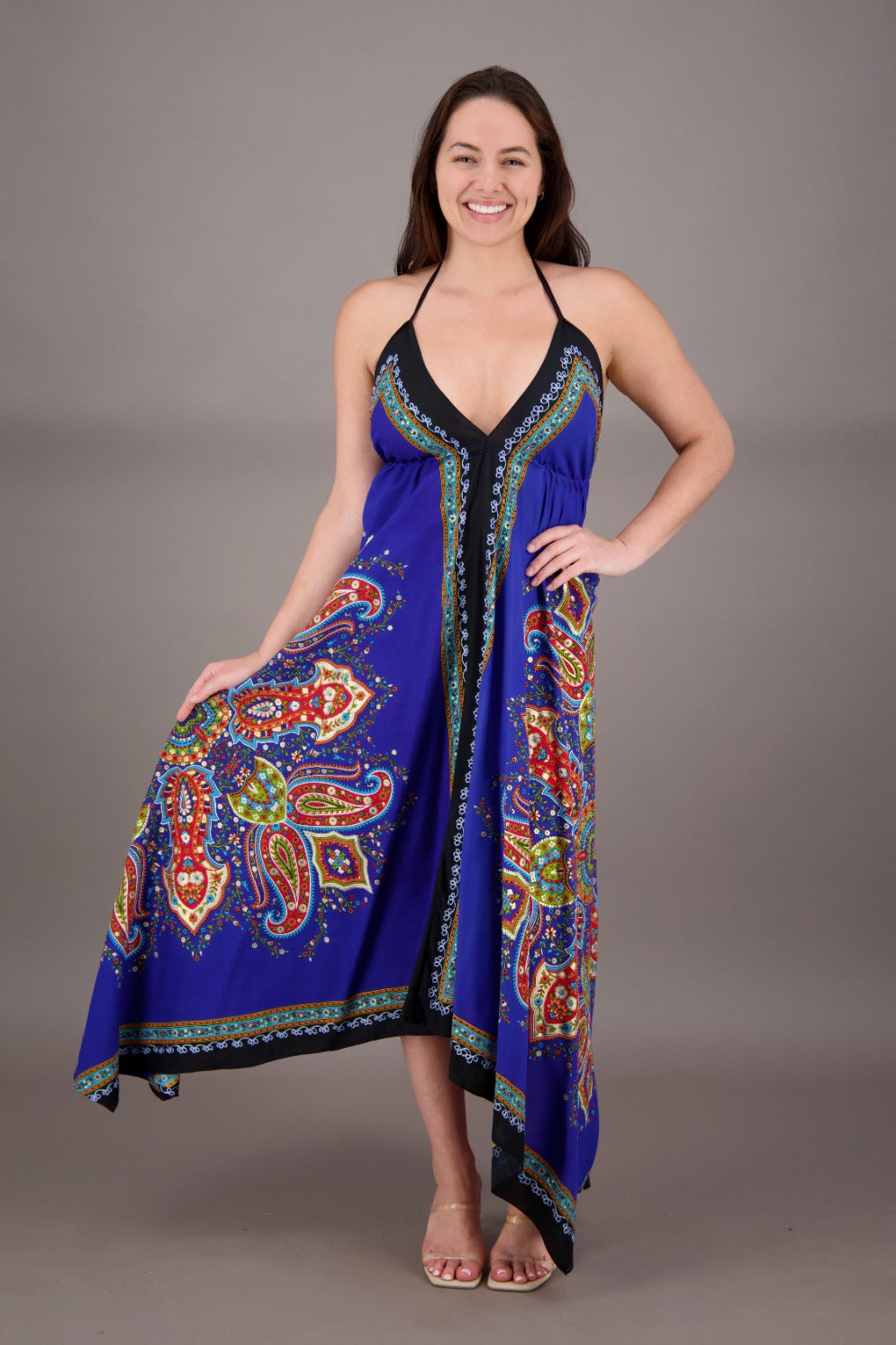 Printed Batik Scarf Halter Dress 1957