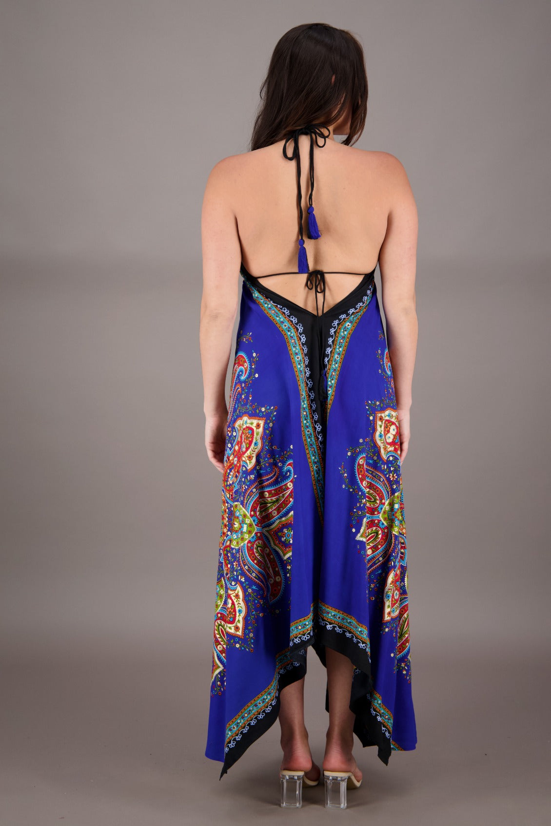 Printed Batik Scarf Halter Dress 1957