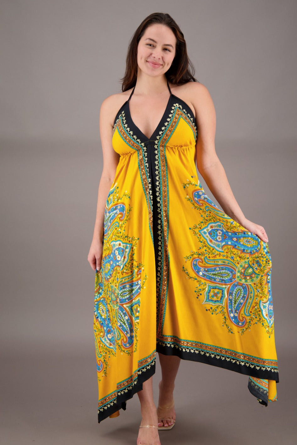 Printed Batik Scarf Halter Dress 1957