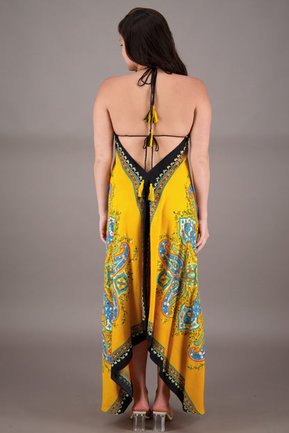 Printed Batik Scarf Halter Dress 1957