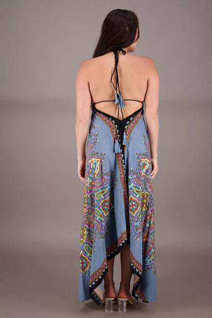 Printed Batik Scarf Halter Dress 1957