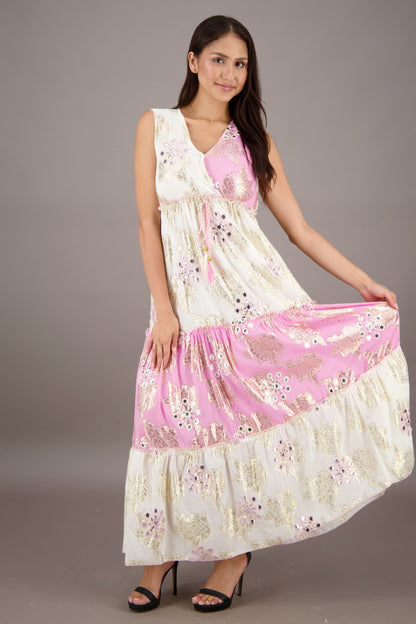 24733 Bohemian Lurex Embellished Maxi Dress