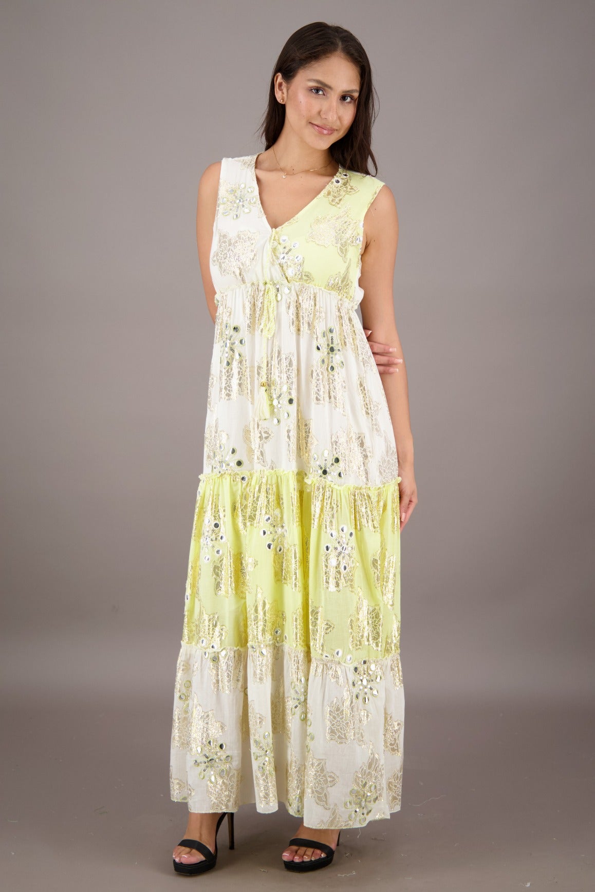 24733 Bohemian Lurex Embellished Maxi Dress