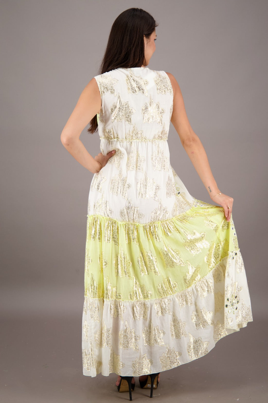 24733 Bohemian Lurex Embellished Maxi Dress