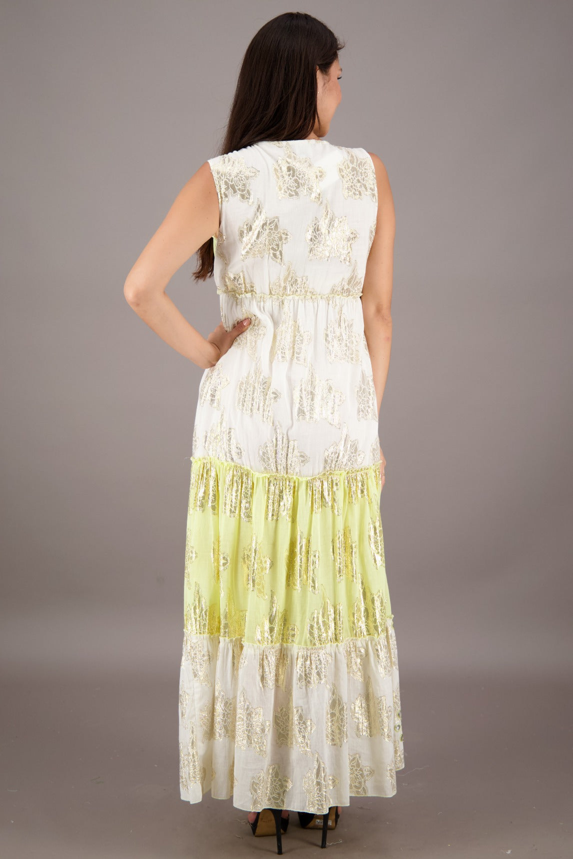 24733 Bohemian Lurex Embellished Maxi Dress