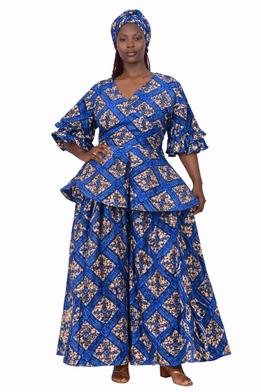 Geometric Diamond Print Peplum Set AS-25072-B096