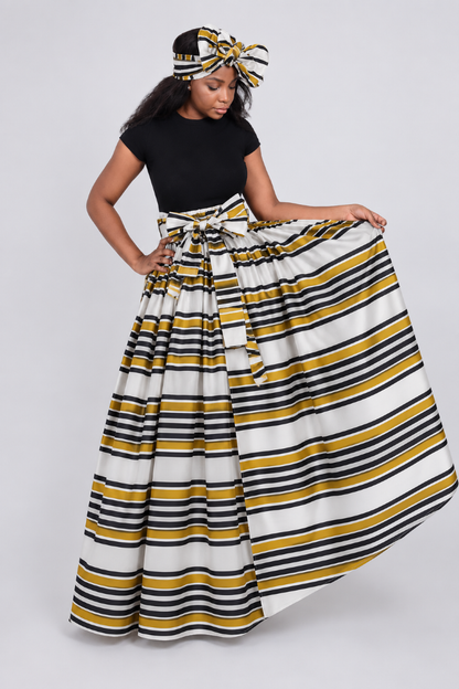 16317-297B Women's 100% Cotton Wax Print Maxi Wrap Skirt with Matching Belt