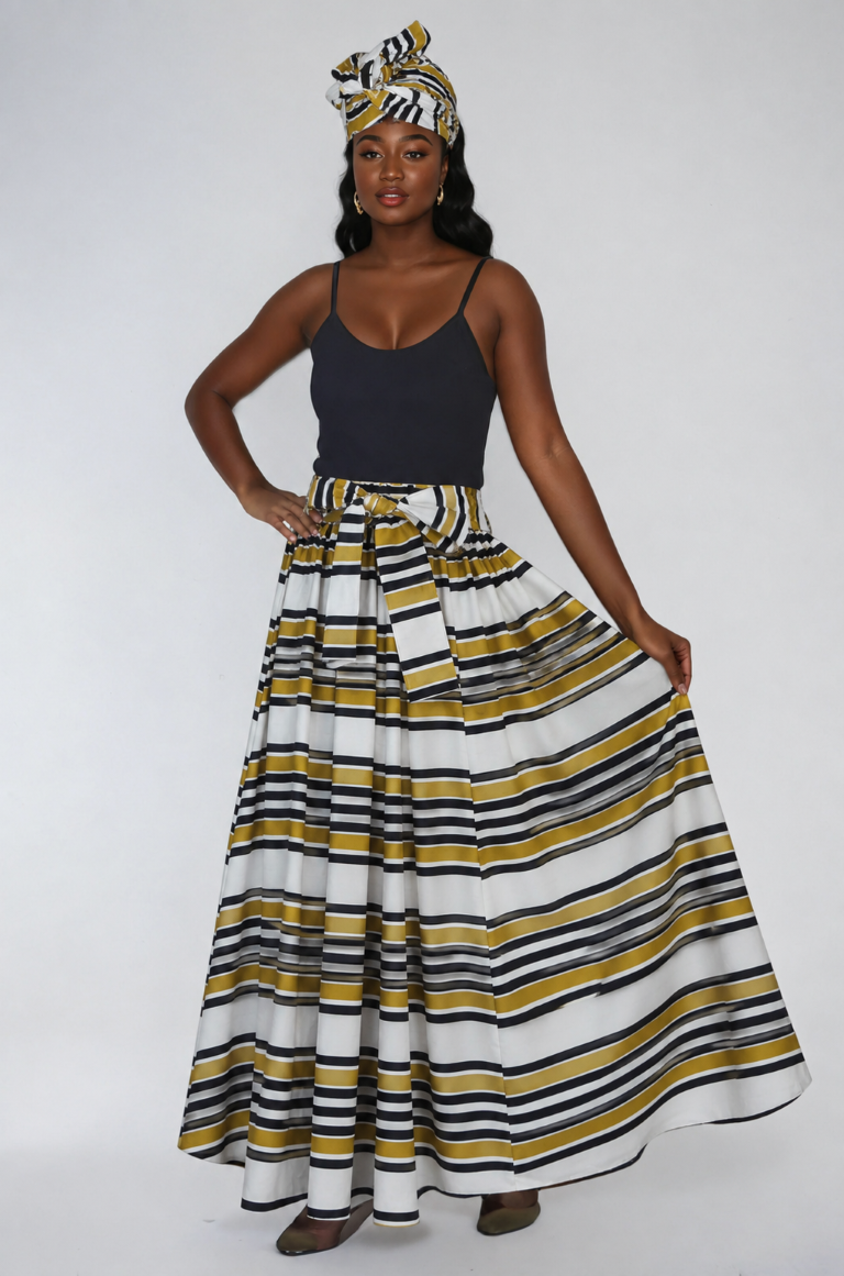 16317-297B Women's 100% Cotton Wax Print Maxi Wrap Skirt with Matching Belt