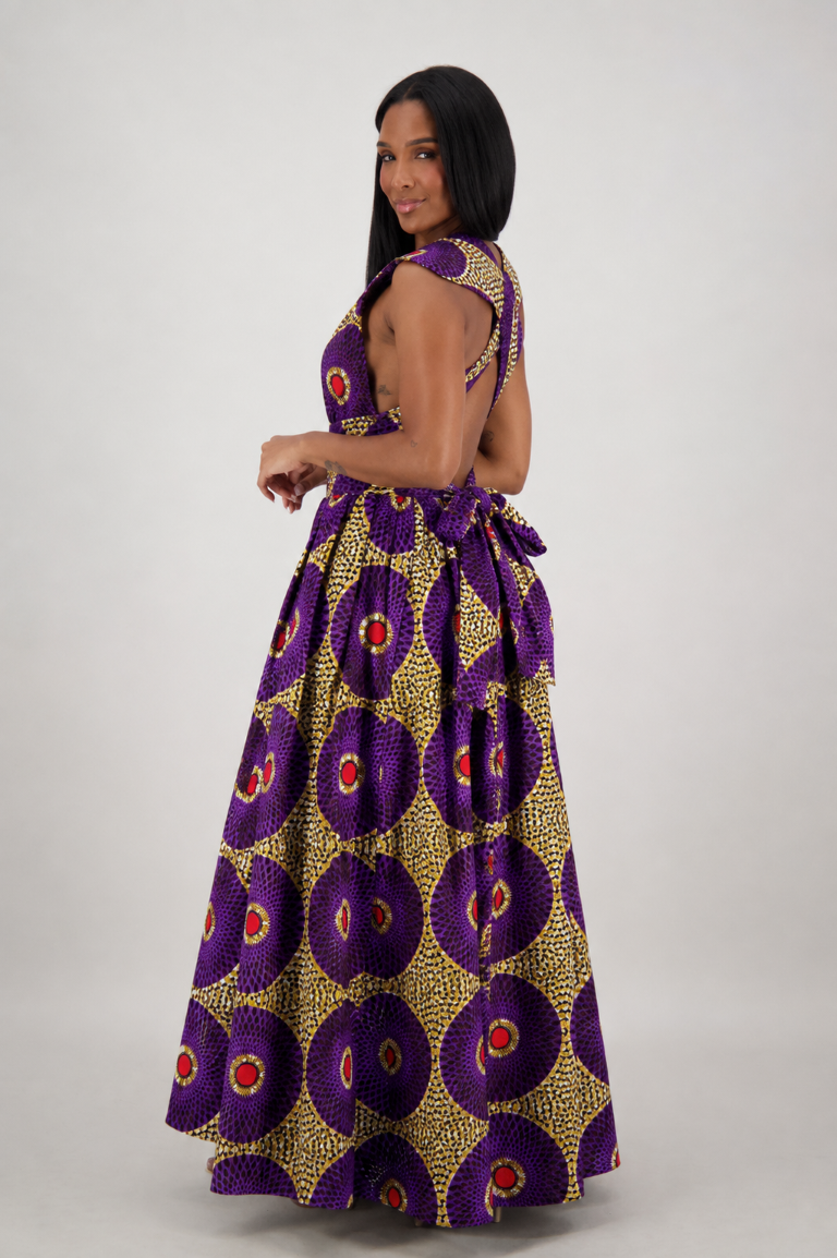 16117-295 Women's 100% Cotton African Wax Print Infinity Maxi Skirt – Multi-Way Convertible Style
