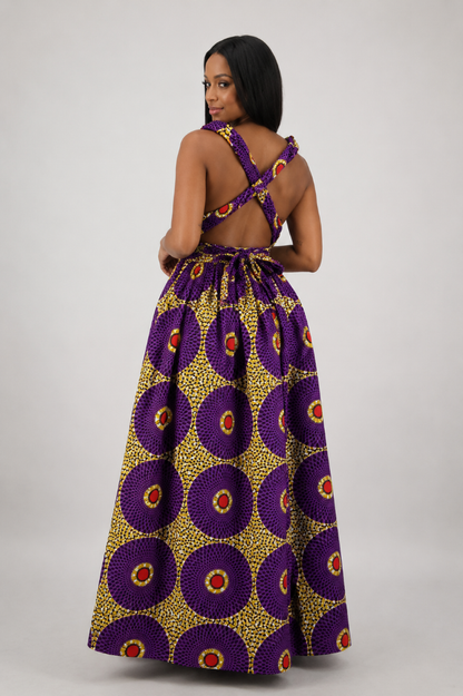 16117-295 Women's 100% Cotton African Wax Print Infinity Maxi Skirt – Multi-Way Convertible Style