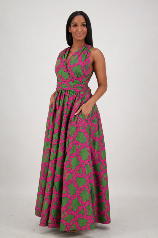 16117-299 Women's 100% Cotton African Wax Print Infinity Maxi Skirt – Multi-Way Convertible Style
