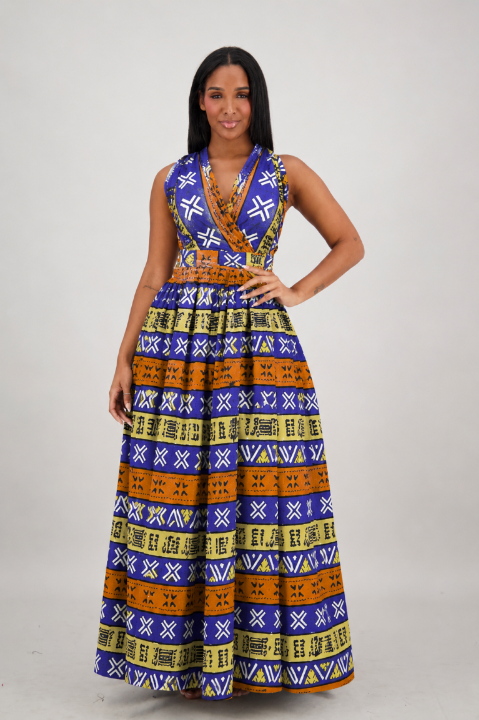 16117-302 Women's 100% Cotton African Wax Print Infinity Maxi Skirt – Multi-Way Convertible Style