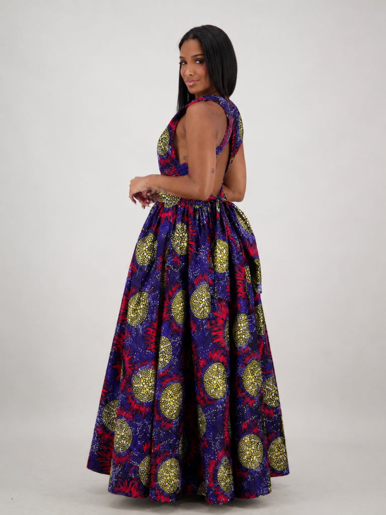 16117-300 Women's 100% Cotton African Wax Print Infinity Maxi Skirt – Multi-Way Convertible Style