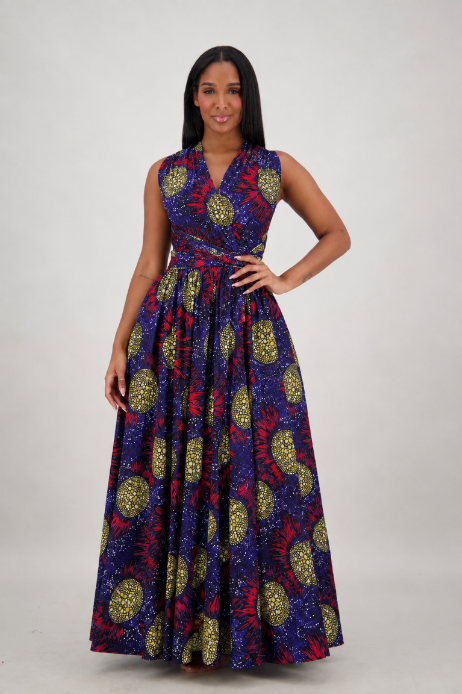 16117-300 Women's 100% Cotton African Wax Print Infinity Maxi Skirt – Multi-Way Convertible Style