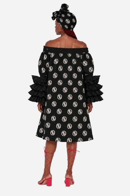 AD-25043-701 Women's African Print Off-Shoulder Ruffle Sleeve Midi Dress with Matching Headwrap – Assorted Colors - Advance Apparels Inc