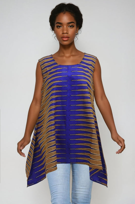 African Print A - Line Sleeveless Blouse 2164 - Advance Apparels Inc
