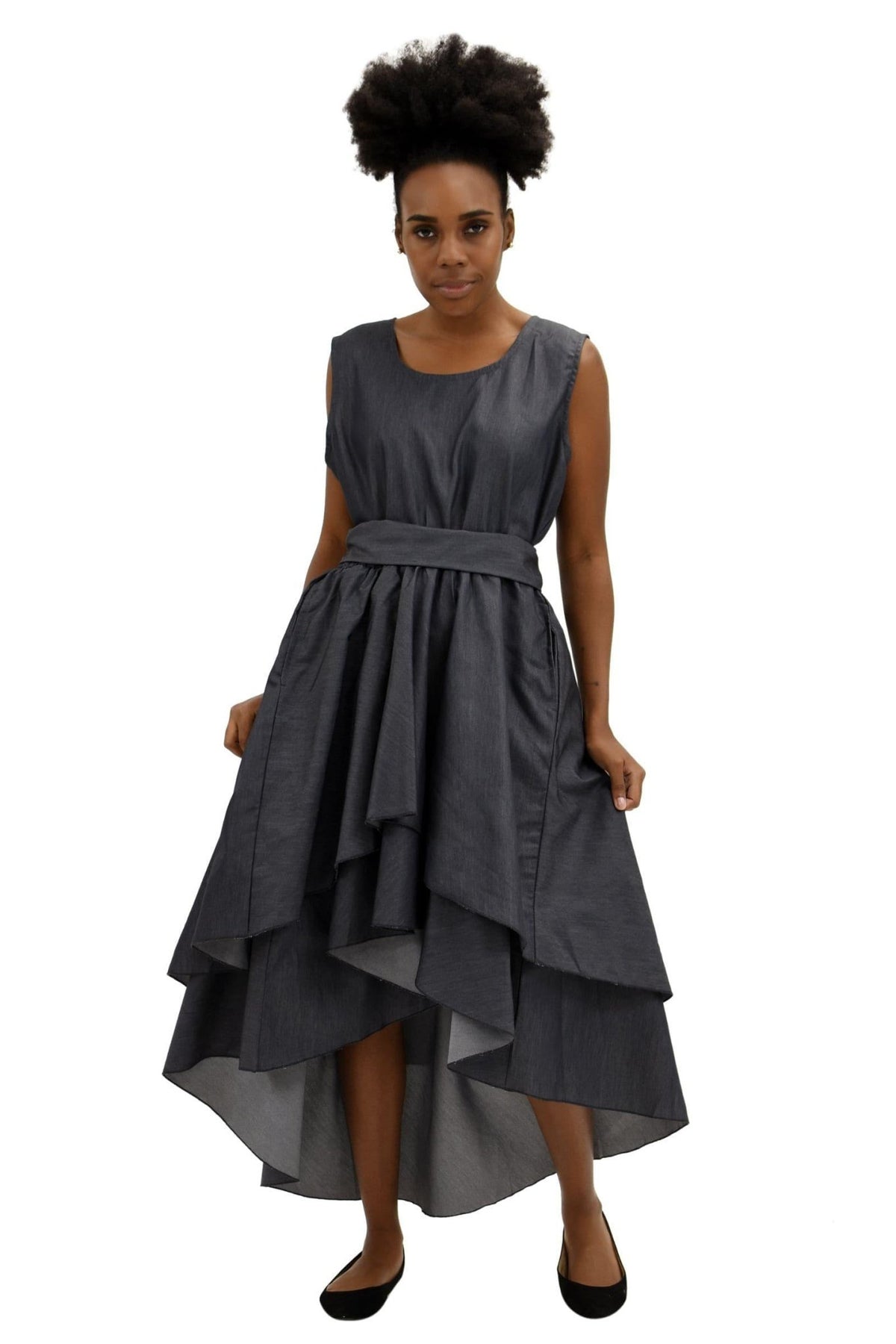 Ankara Denim Multi-Tier Maxi Dress 1824 - Advance Apparels Inc