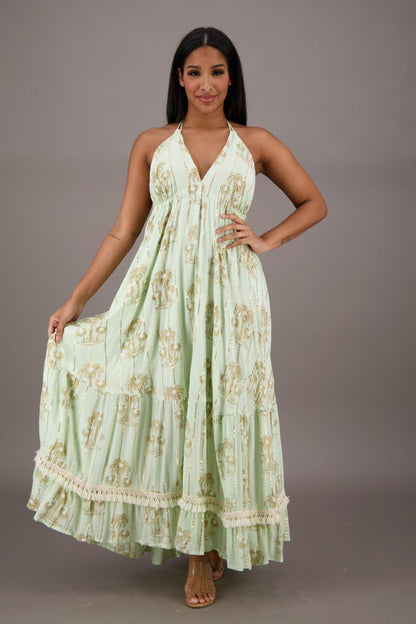 Azure Palm Tree Bohemian Maxi Dress 24910 - Advance Apparels Inc