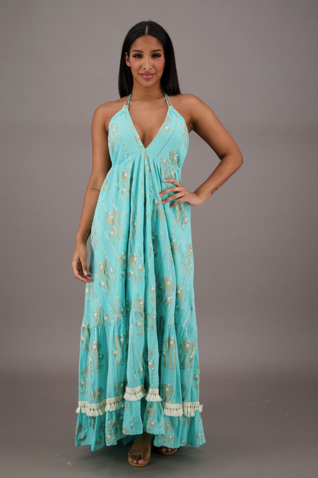 Azure Palm Tree Bohemian Maxi Dress 24910 - Advance Apparels Inc