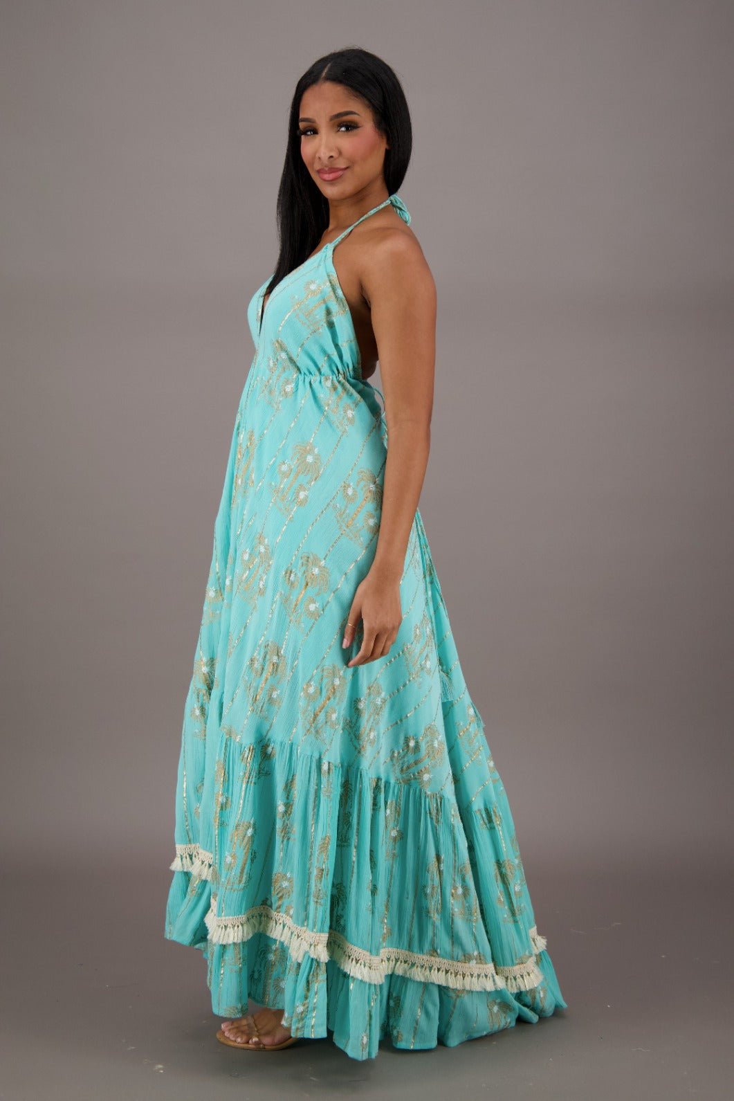 Azure Palm Tree Bohemian Maxi Dress 24910 - Advance Apparels Inc