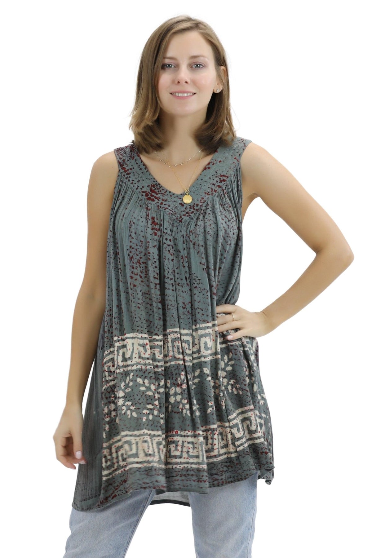 Batik Border Print V-Neck Tank Top 92 - Advance Apparels Inc