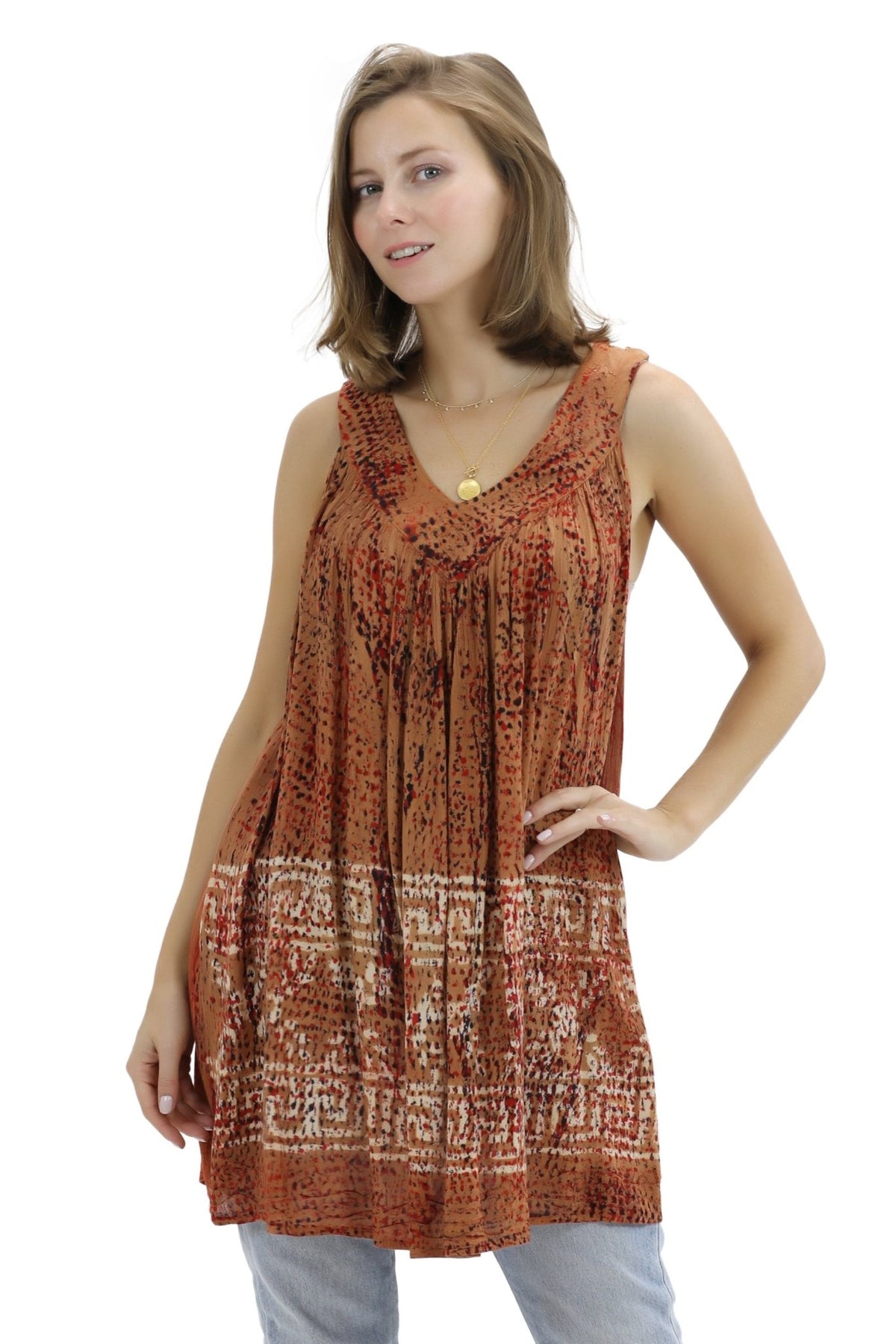 Batik Border Print V-Neck Tank Top 92 - Advance Apparels Inc