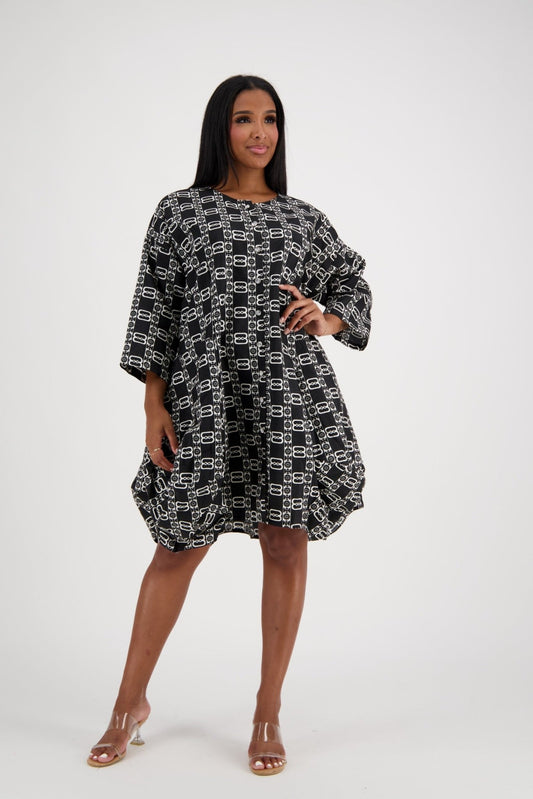 Black and White African Print Ruffle Dress AD-25014-B076 - Advance Apparels Inc