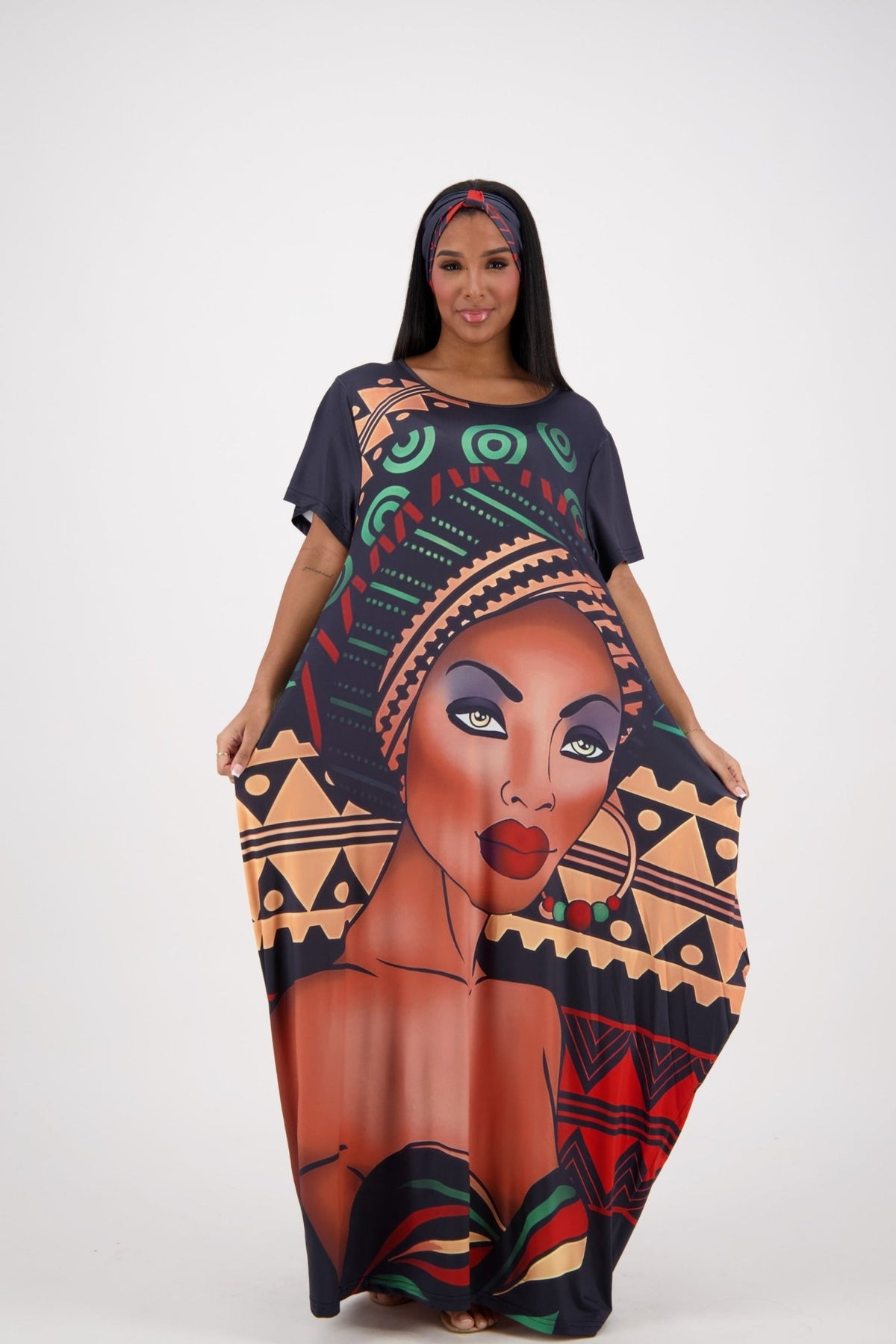 Black/Red/Green Tribal Print Kaftan CH8864 - Advance Apparels Inc
