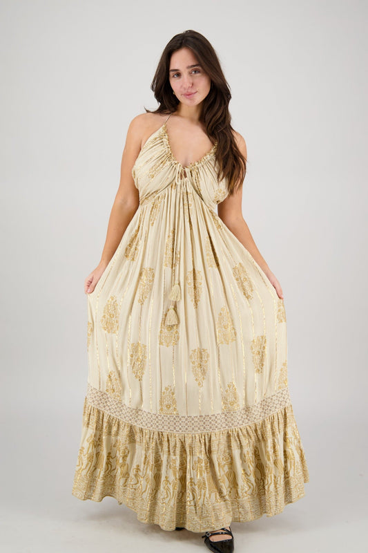 Block Print Halter Maxi Dress 25112 - Advance Apparels Inc