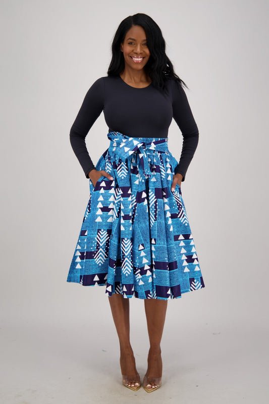 Blue Ankara Flowing Midi Skirt 16321-240 - Advance Apparels Inc