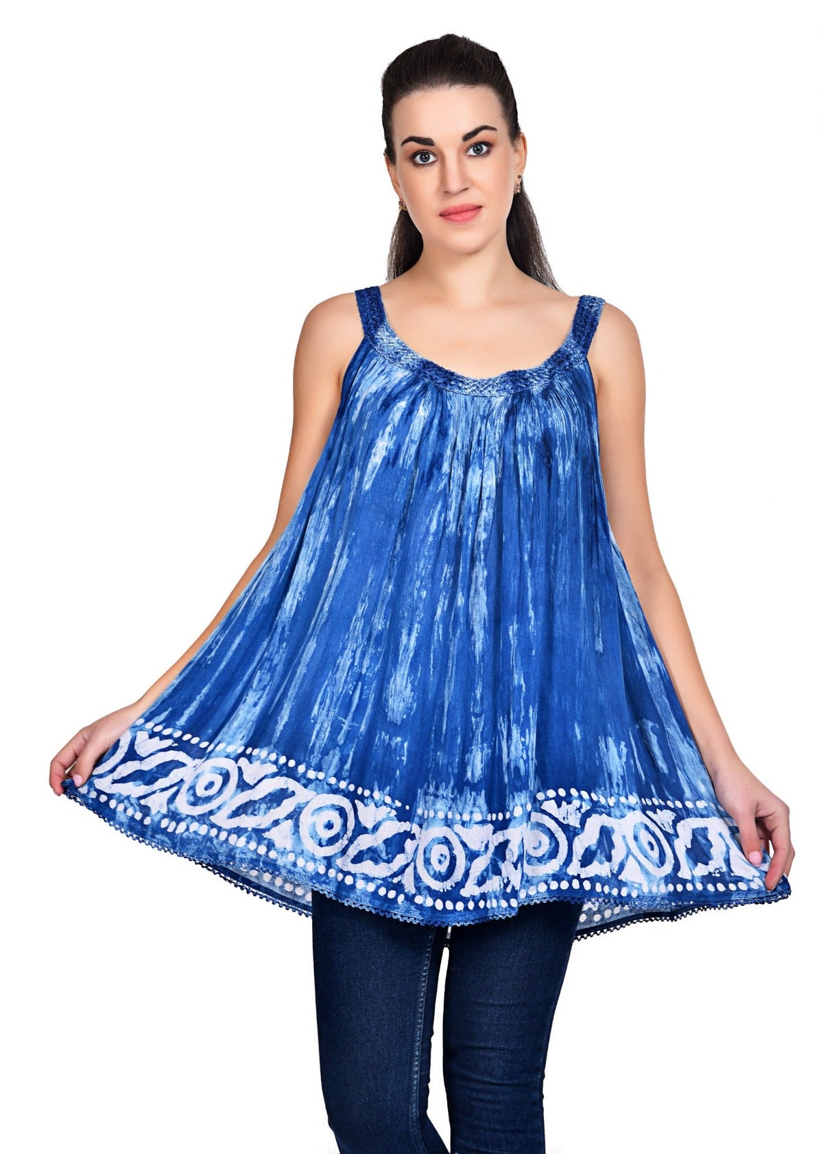 Border Print Tie - Dye Blouse 19232 - Advance Apparels Inc