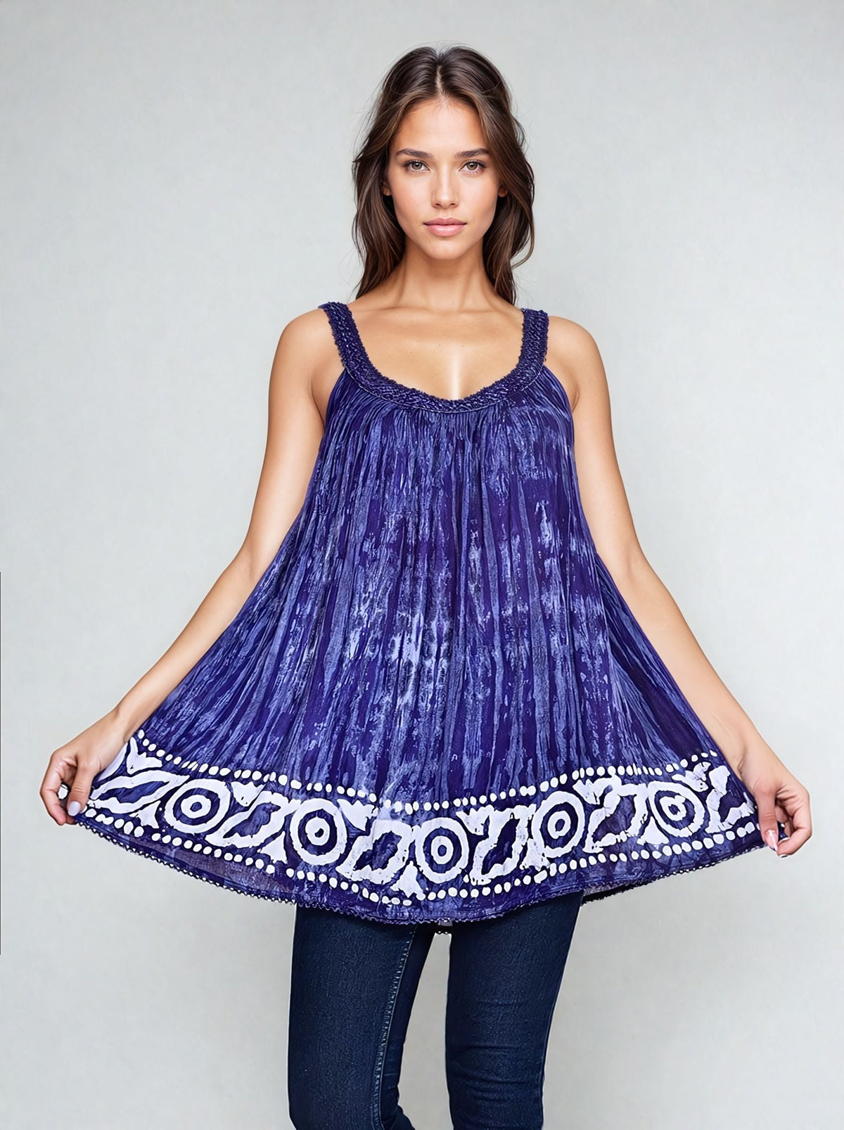 Border Print Tie - Dye Blouse 19232 - Advance Apparels Inc