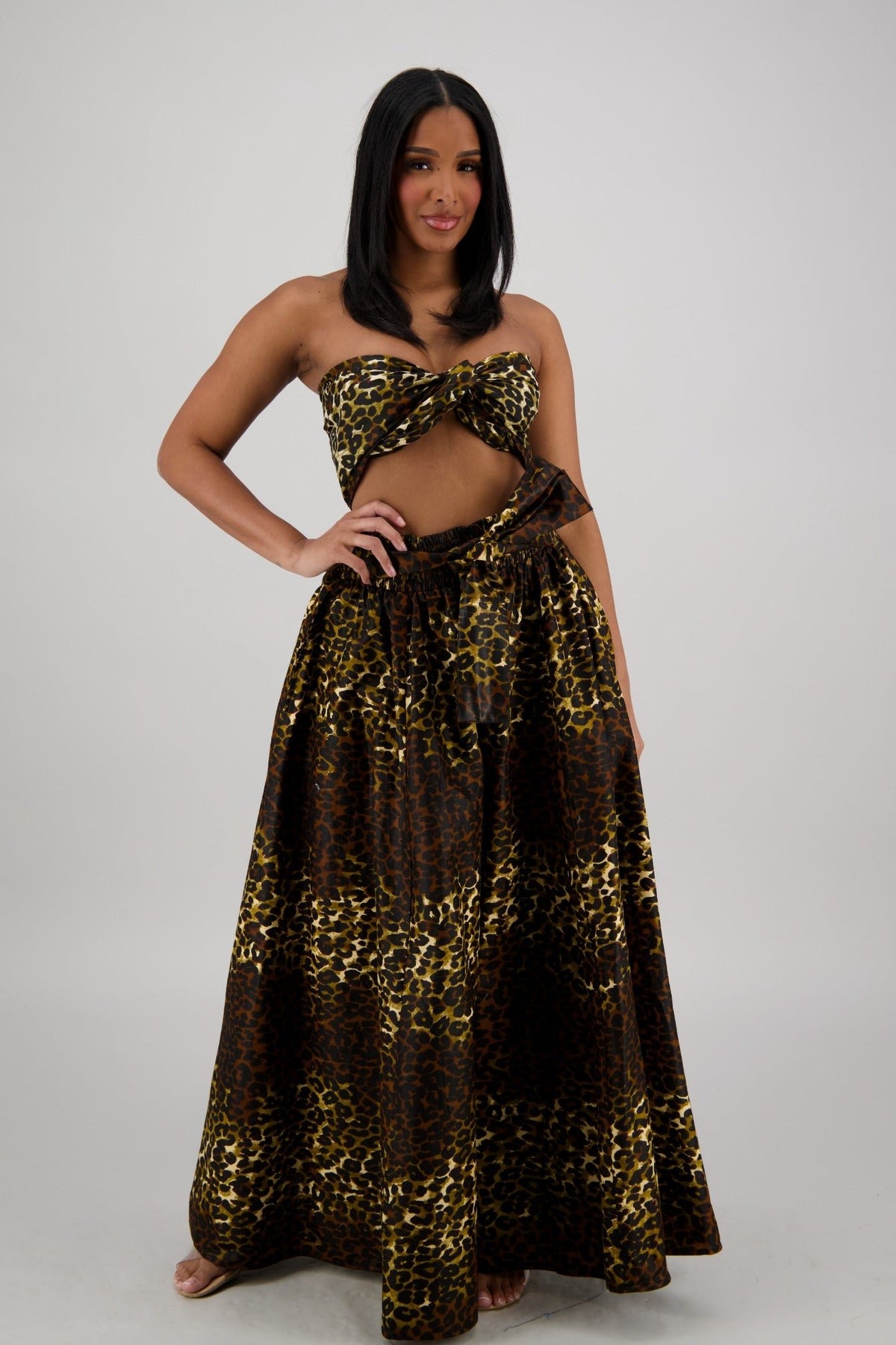 Brown - Gold Leopard Wide - Leg Palazzo Pants 61 - 275 - Advance Apparels Inc
