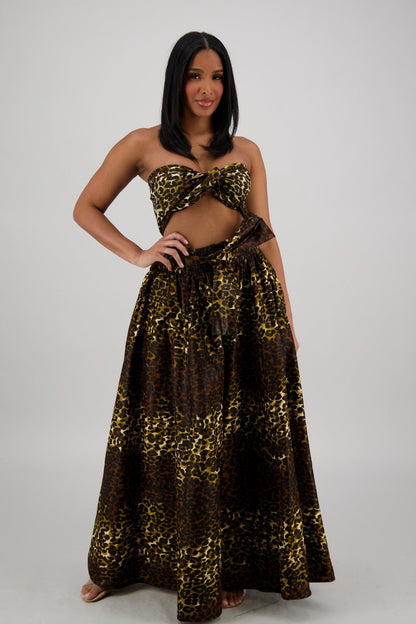 Brown - Gold Leopard Wide - Leg Palazzo Pants 61 - 275 - Advance Apparels Inc