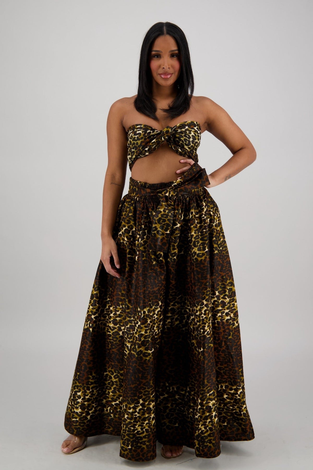 Brown - Gold Leopard Wide - Leg Palazzo Pants 61 - 275 - Advance Apparels Inc