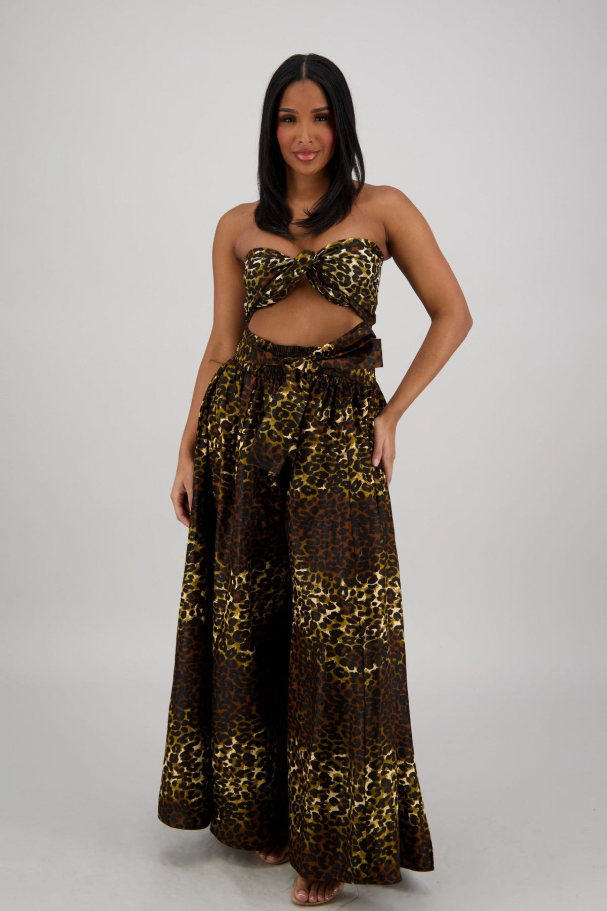 Brown - Gold Leopard Wide - Leg Palazzo Pants 61 - 275 - Advance Apparels Inc