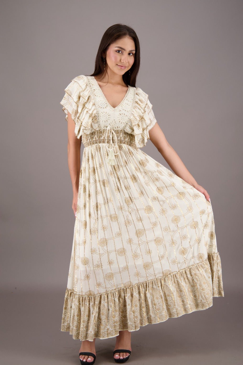 Daisy Flutter Sleeve Maxi 24710 - Advance Apparels Inc